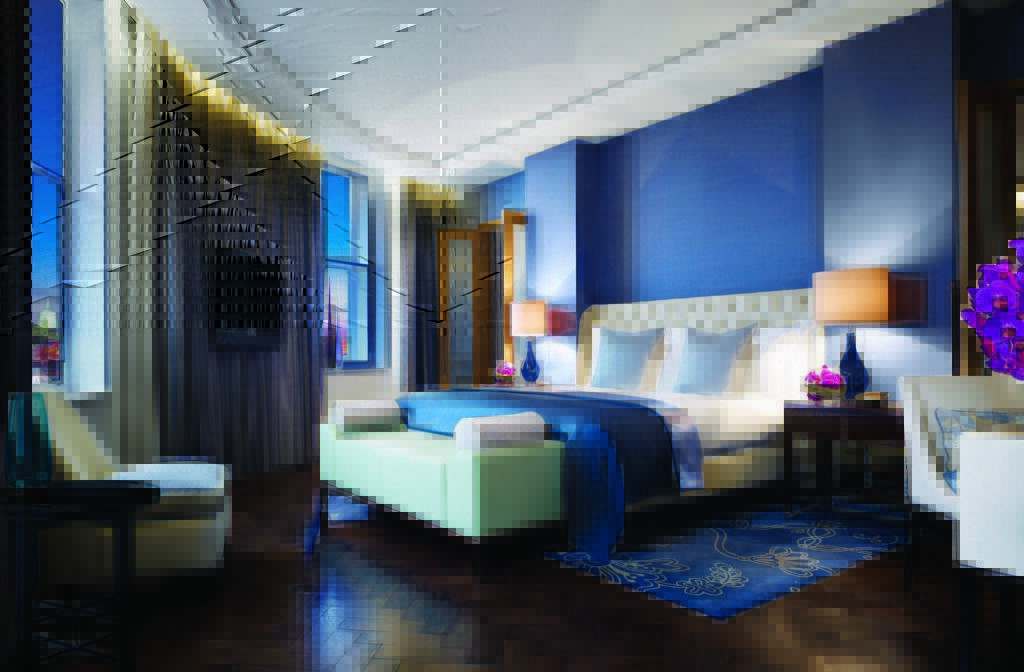 Camera da letto della suite fluviale del Corinthia Hotel London